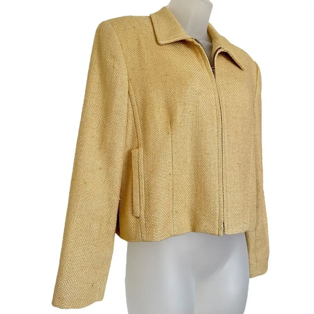 Burberry’s of London Silk Vintage Crop Zip Front Mid Mustard Gold Blazer Jacket - Picture 2 of 12